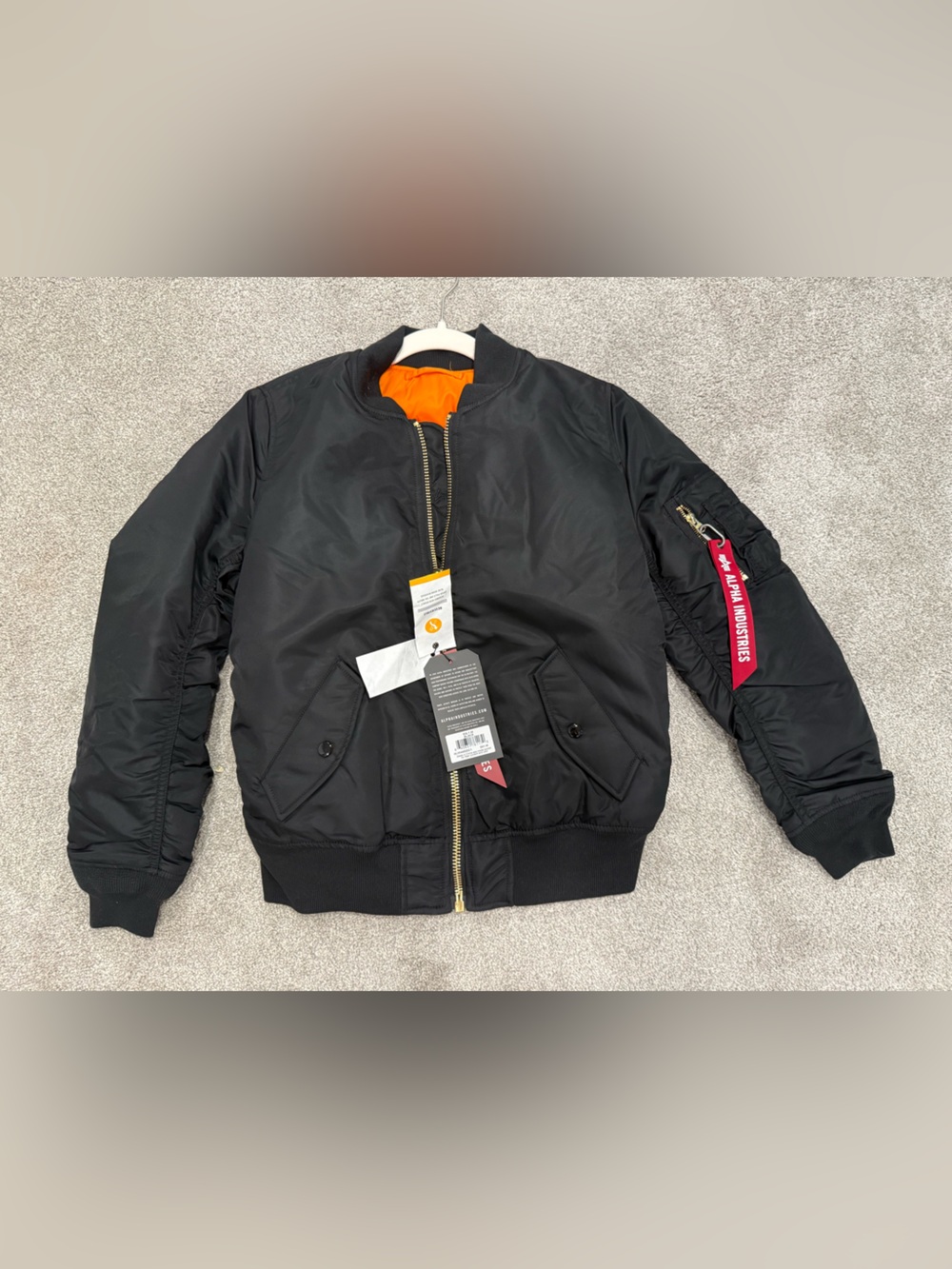 Alpha Industries Black Bomber Jacket with Orange Lining